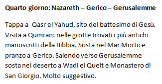 Quarto giorno - Nazareth - Gerico - Gerusalemme